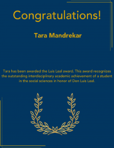 Tara Mandrekar's Luis Leal Award